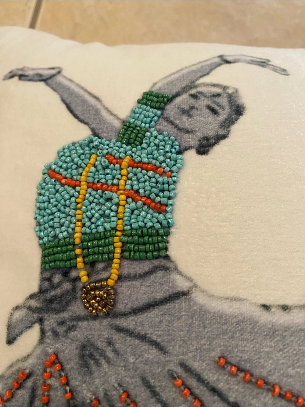 Embroidered Dance Motif Lumbar Pillow - White with Multicolor Figures